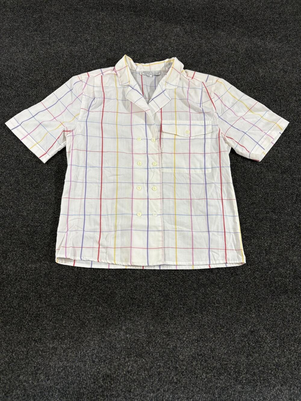 Sandra Ingrish T. McLenny Shirt Womens S White Plaid Short Sleeve Top Casual
